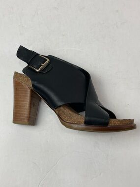 Sofft Cambria Leather Womens 7M Black Stacked Heel Sandals Buttery Soft & Comfy